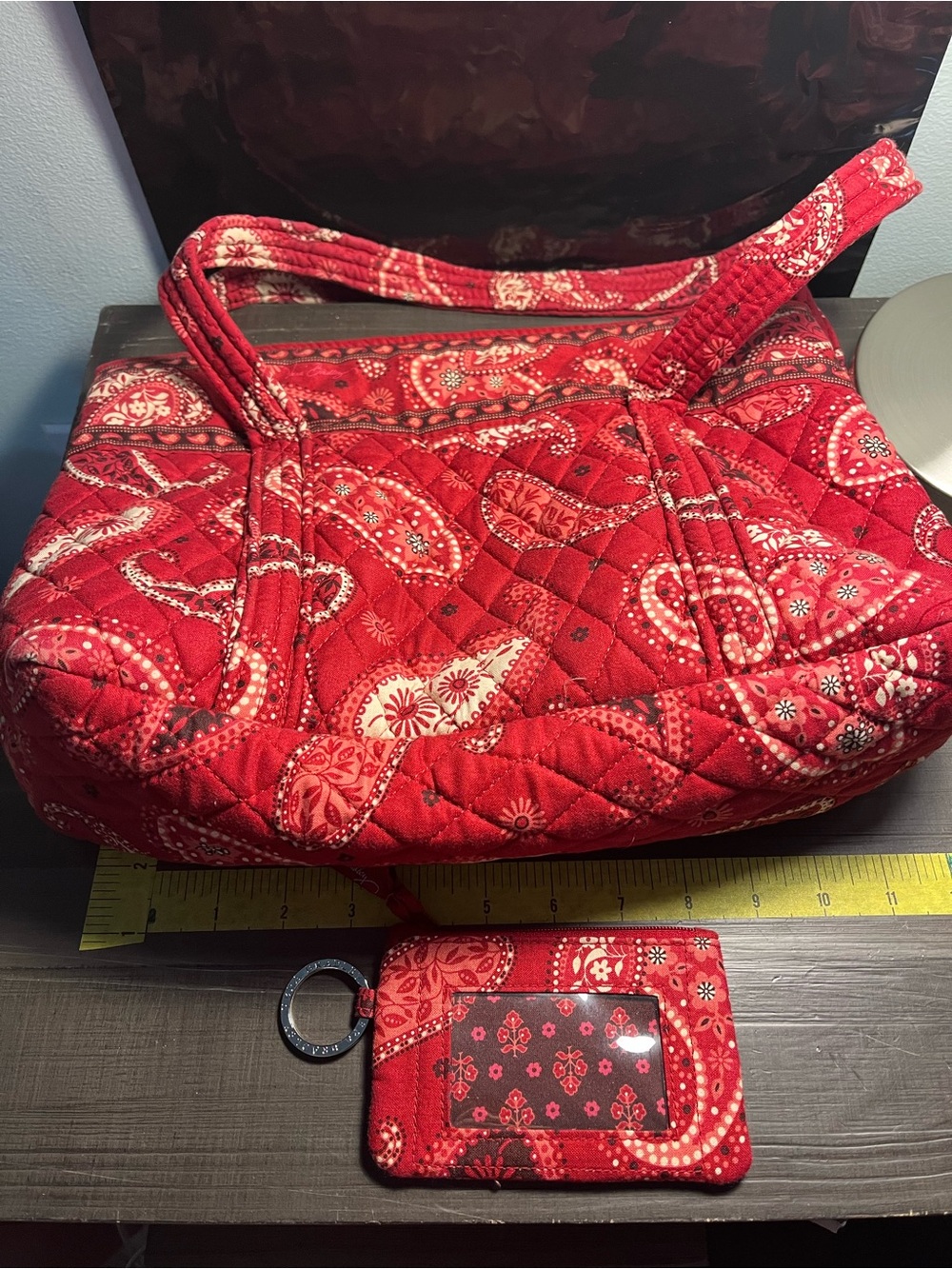 Vera Bradley Red Quilted Paisley Shoulder Bag with ID Holder